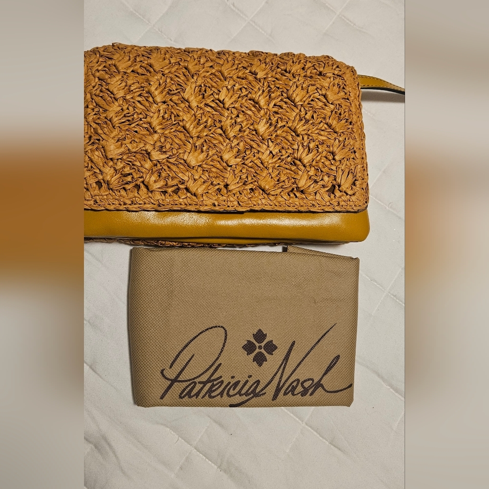 New‎ Patricia Nash Penley Small Leather Crossbody W/ Straw Weave: Mango Color - Picture 16 of 16